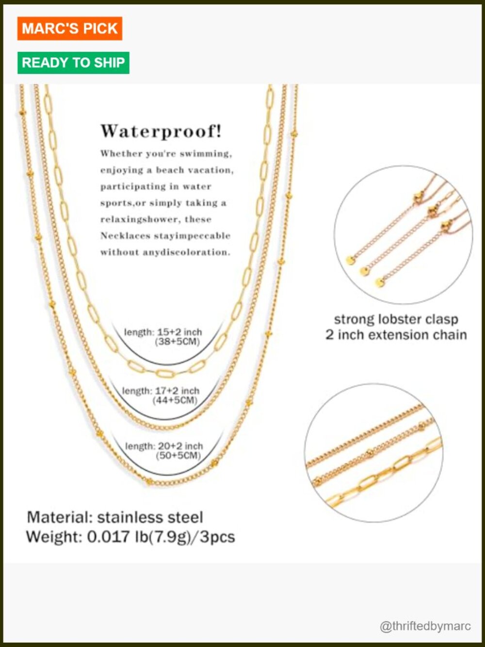 14k Gold Plated Stainless Steel Dainty Layered Necklace Set Waterproof Non - Picture 4 of 7
